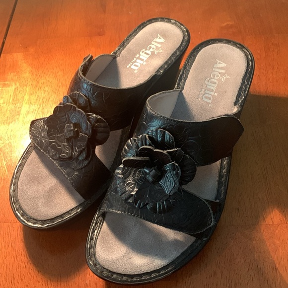 Black Leather Alegria Sandals - Picture 2 of 5